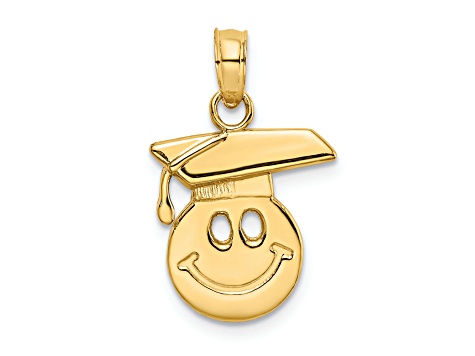 14K Yellow Gold Polished Smiley Face with Graduation Cap Charm