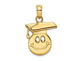 14K Yellow Gold Polished Smiley Face with Graduation Cap Charm