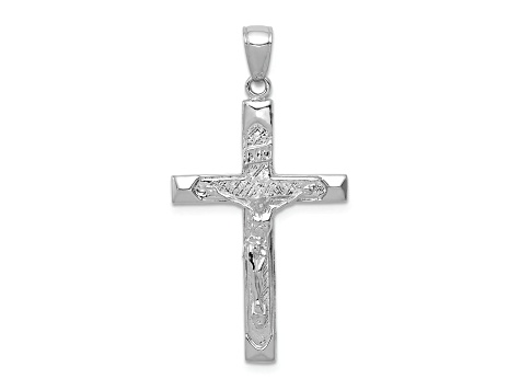 Rhodium Over 14k White Gold Textured Crucifix Pendant