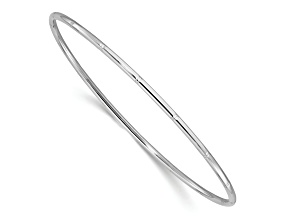 Rhodium Over 14k White Gold 2mm Diamond-Cut and Polished Slip On Bangle Bracelet