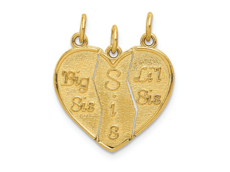 14k Yellow Gold Satin 3-Piece Break-Apart BIG SIS-SIS-LIL SIS Charm