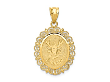 Picture of 14k Yellow Gold Solid Satin, Polished and Textured Scorpio Zodiac Oval Pendant