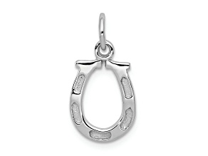 Rhodium Over 14k White Gold Solid Polished and Textured Horseshoe Charm