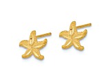 14k Yellow Gold Satin and Diamond-Cut Starfish Stud Earrings