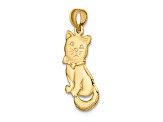 14K Yellow Gold 3D Polished and Bow Sitting Cat Charm
