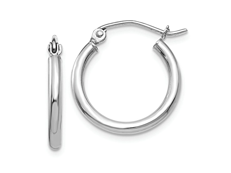 Rhodium Over 14k White Gold Polished 11/16" Tube Hoop Earrings