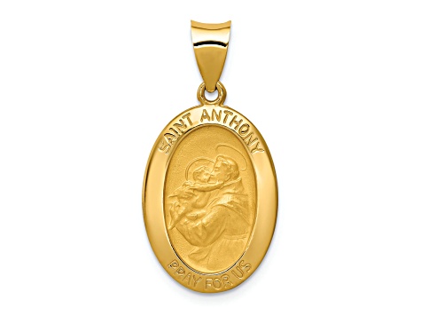 14K Yellow Gold Polished and Satin St. Anthony Medal Hollow Pendant