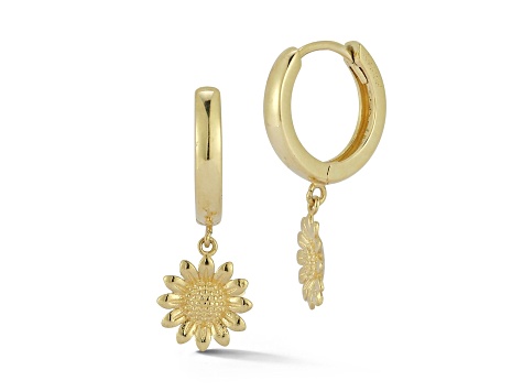 Bellissima Gold 14K Yellow Gold Sunflower Charm Huggie Hoop Earrings