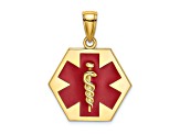 14k Yellow Gold Enameled Textured Back Caduceus Medical Disc Pendant