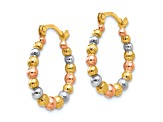 14K Yellow Gold with Rose and White Rhodium Beaded Hoop Earrings
