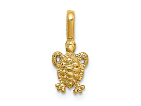 14k Yellow Gold Textured Mini Sea Turtle with Fixed Bail Charm