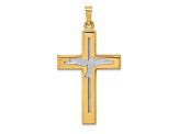 14K Yellow Gold with White Rhodium Polished and Satin Cross Dove Pendant