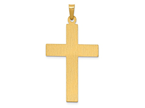 14K Yellow Gold with White Rhodium Polished and Satin Cross Dove Pendant