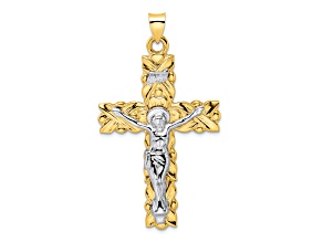 14K Two-tone Gold Polished and Textured Solid INRI Crucifix Pendant