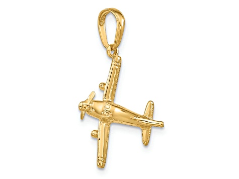 14k Yellow Gold Low-Wing Airplane Pendant