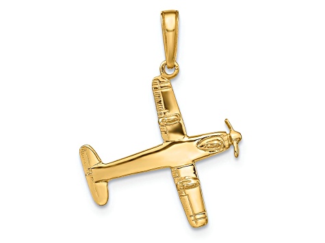 14k Yellow Gold Low-Wing Airplane Pendant