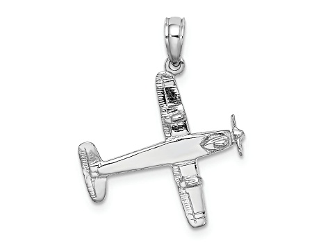 Rhodium Over 14k White Gold Low-Wing Airplane Pendant