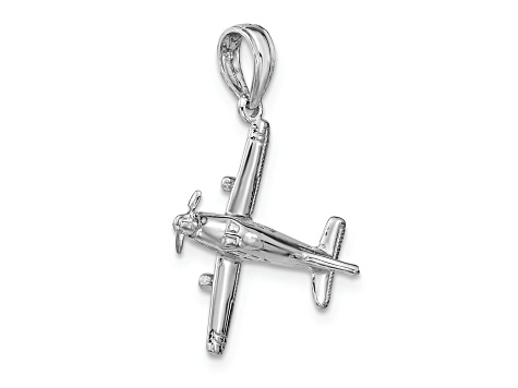 Rhodium Over 14k White Gold Low-Wing Airplane Pendant