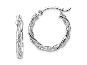 Rhodium Over 14k White Gold 13/16" Polished Twisted Hoop Earrings