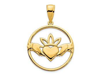 Picture of 14k Yellow Gold Claddagh Circle Pendant