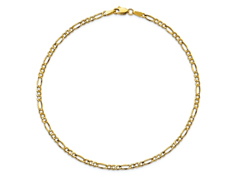 14k Yellow Gold 2.5mm Figaro Link Bracelet, 7 Inches