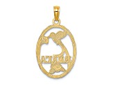 14k Yellow Gold Textured Jamaica with Bird and Flowers pendant