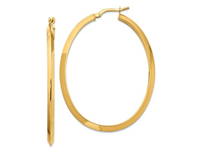 14k Yellow Gold 2" Large Knife Edged Oval Hoop Earrings