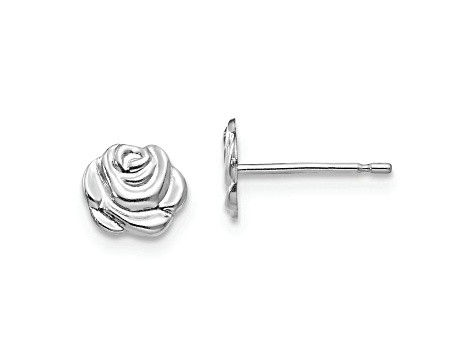 Rhodium Over 14k White Gold Polished Rose Post Earrings