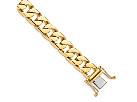 14k Yellow Gold and 14k White Gold 12mm Hand-polished Flat Beveled Curb Link Bracelet