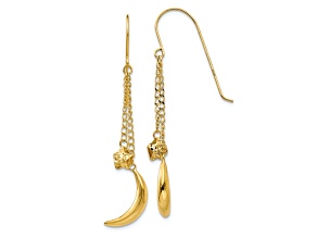 14k Yellow Gold Chain with Puffed Moon and Stars Dangle Earrings