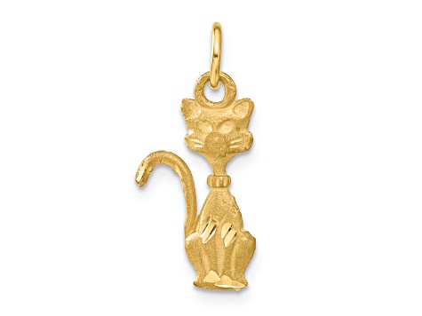 14k Yellow Gold Satin and Diamond-Cut Tom Cat Pendant