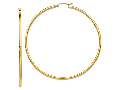 14k Yellow Gold Polished 2 9/16" Tube Hoop Earrings