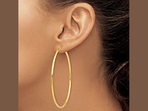 14k Yellow Gold Polished 2 9/16" Tube Hoop Earrings