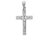 Rhodium Over 14k White Gold Diamond-Cut and Textured Crucifix Pendant