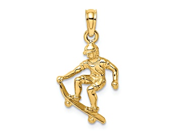 Picture of 14k Yellow Gold Solid 3D Polished and Textured Skateboarder pendant