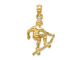14k Yellow Gold Solid 3D Polished and Textured Skateboarder pendant