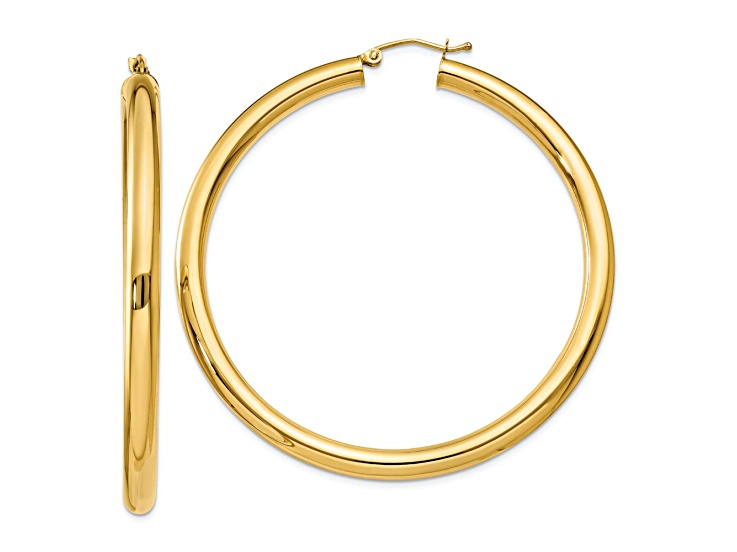 14k Yellow Gold 2 3/16" Polished Tube Hoop Earrings