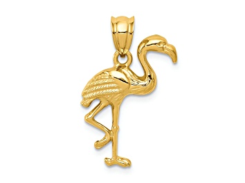 Picture of 14k Yellow Gold Solid Polished and Textured Open-Backed Flamingo Pendant