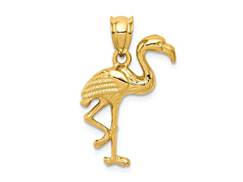 14k Yellow Gold Solid Polished and Textured Open-Backed Flamingo Pendant