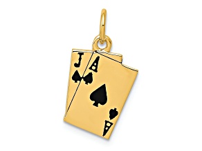 14k Yellow Gold Enameled Blackjack Playing Cards Charm Pendant