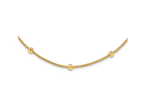 14K Yellow Gold Polished and Diamond-cut Beaded Necklace