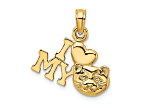14k Yellow Gold Polished I LOVE MY CAT Charm