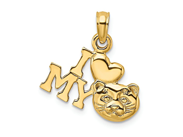 14k Yellow Gold Polished I LOVE MY CAT Charm