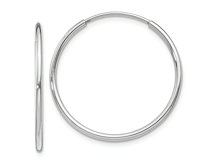 Rhodium Over 14k White Gold Polished 1" Endless Tube Hoop Earrings