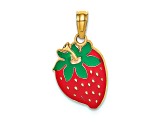 14k Yellow Gold with Enameled Strawberry With Leaf Charm