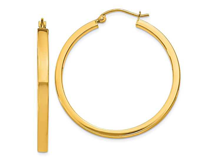 10k Yellow Gold 1 5/16" Rectangle Tube Hoop Earrings