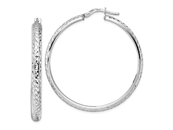 Picture of Rhodium Over 14K White Gold 1 9/16" Diamond-Cut Hoop Earrings