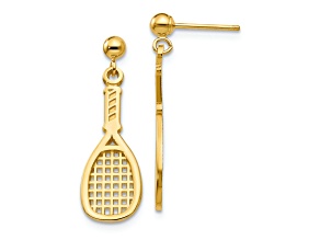 14k Yellow Gold Polished Racquet Dangle Earrings