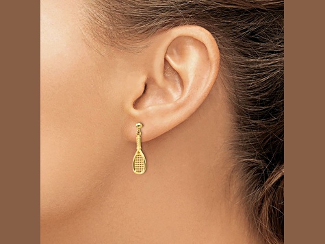14k Yellow Gold Polished Racquet Dangle Earrings