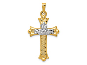 Picture of 14K Yellow and White Gold Claddagh Cross Pendant